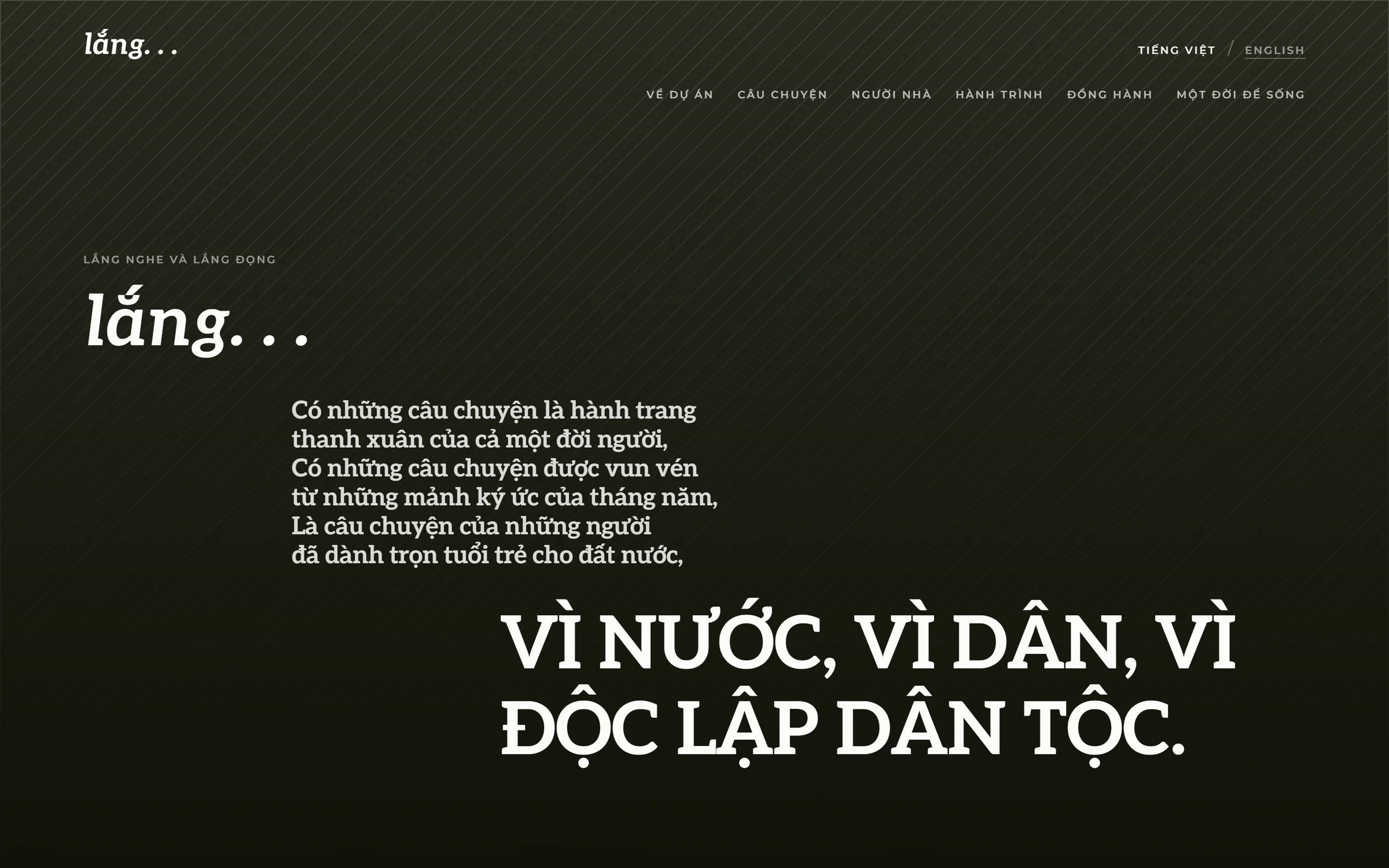 The lắng. . . website's opening screen in Vietnamese