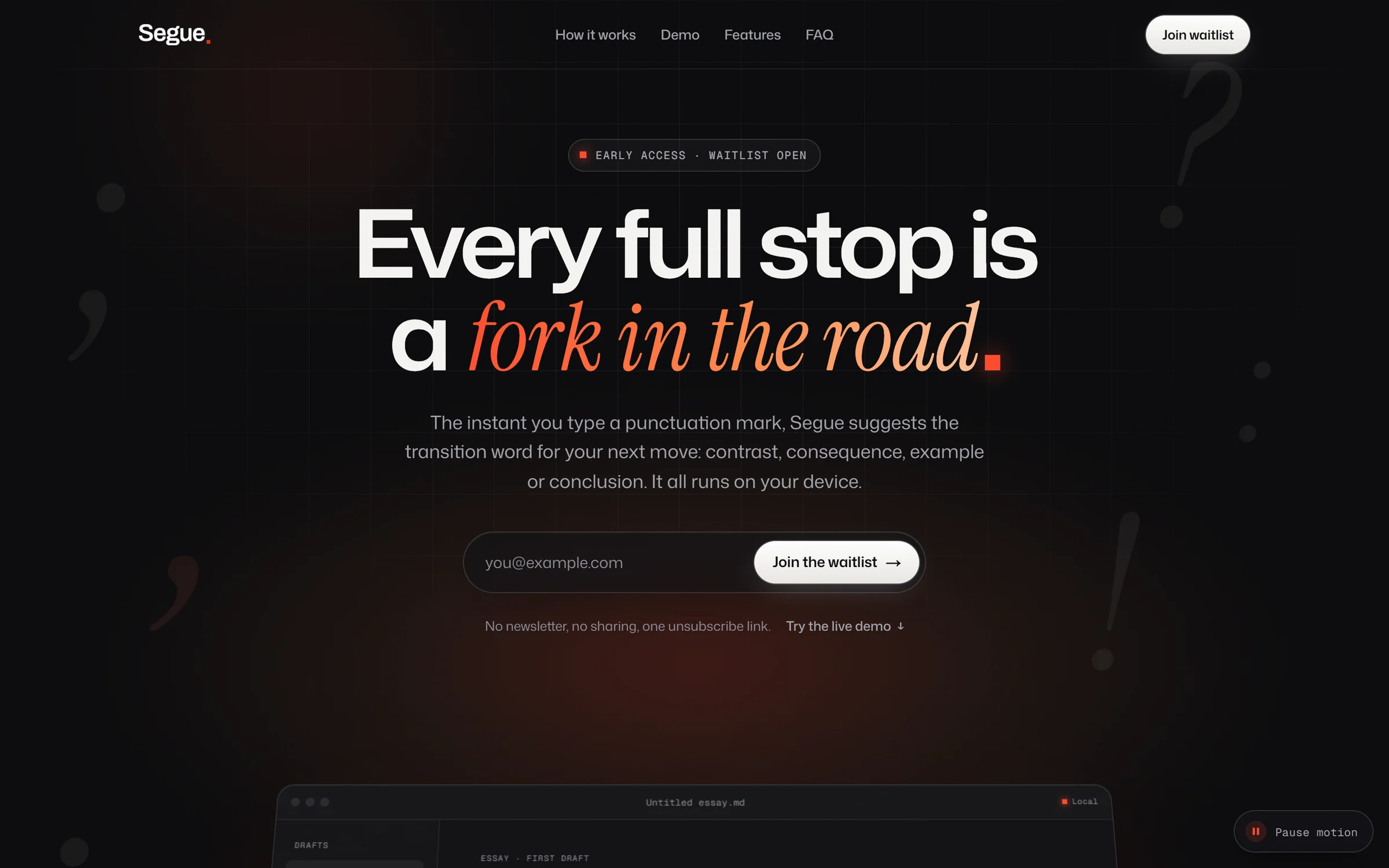 The Segue site: every full stop is a fork in the road